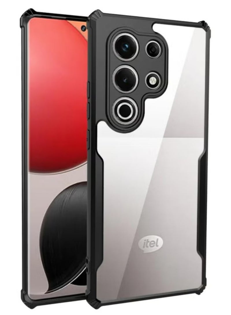 ITEL S25 Ultra 4G Case Cover, Ultra-Thin Lightweight Cover Soft TPU Bumper, Acrylic Clear Back Mobile Phone Case Cover for ITEL S25 Ultra 4G, Black - Image 1