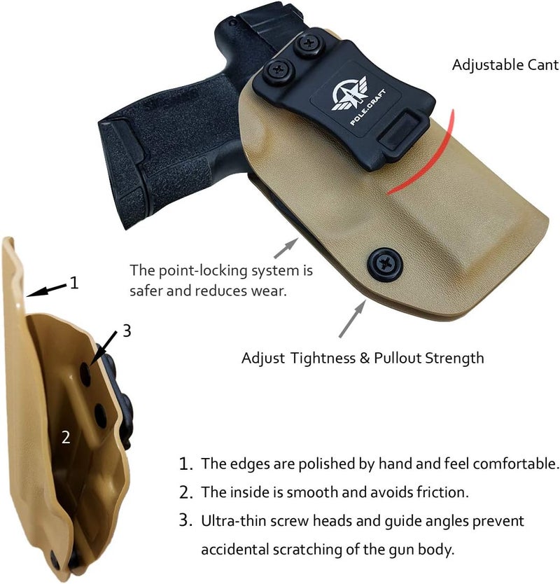 POLE.CRAFT Sig P365 Holster IWB Kydex Custom Fit: Sig Sauer P365 / P365 SAS / P365 X Pistol - Inside Waistband - Adj. Cant Retention - Image 3