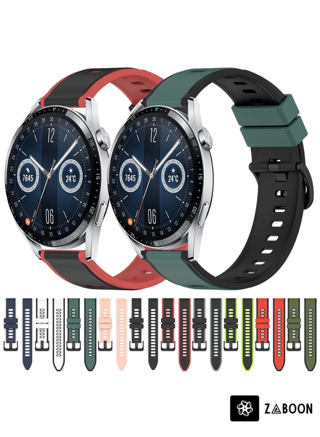 Zaboon Huawei Watch GT3 46mm 22mm Two-Color Silicone Watch Band - Image 3