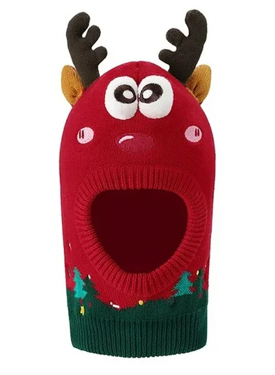 ليتل سربرايز بوكس Knitted Christmas Reindeer theme Winter Cap covering  Neck Ears and Head for Minus degree Temperature5 yrs and above