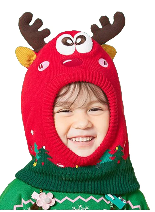 LITTLE SURPRISE BOX Knitted Christmas Reindeer theme Winter Cap covering  Neck Ears and Head for Minus degree Temperature5 yrs and above