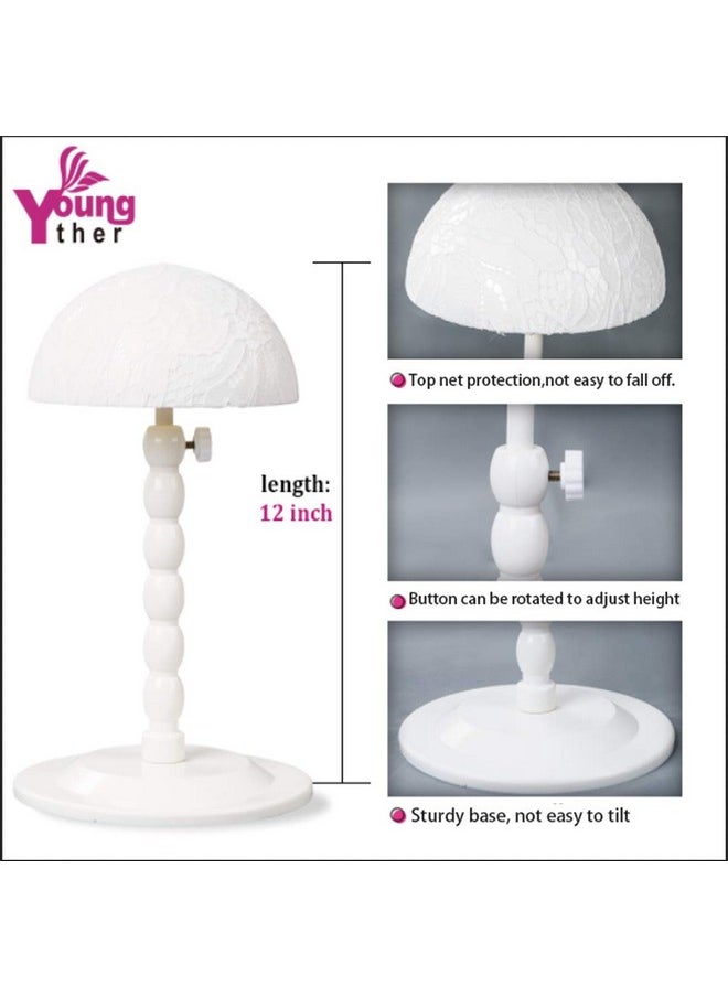 Youngther Wig Stand Adjustable Height Hat Display Portable Folding Wig Head Holders Plastic Wig Stand For Styling Wig Hair Drying Display (White)  - Image 4