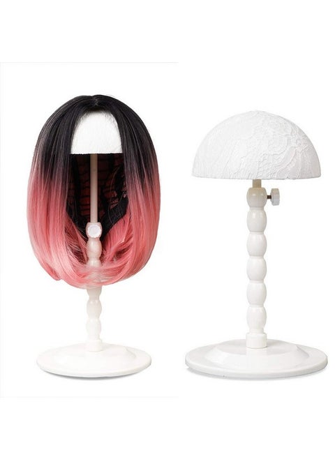 Wig Stand Adjustable Height Hat Display Portable Folding Wig Head Holders Plastic Wig Stand For Styling Wig Hair Drying Display (White)