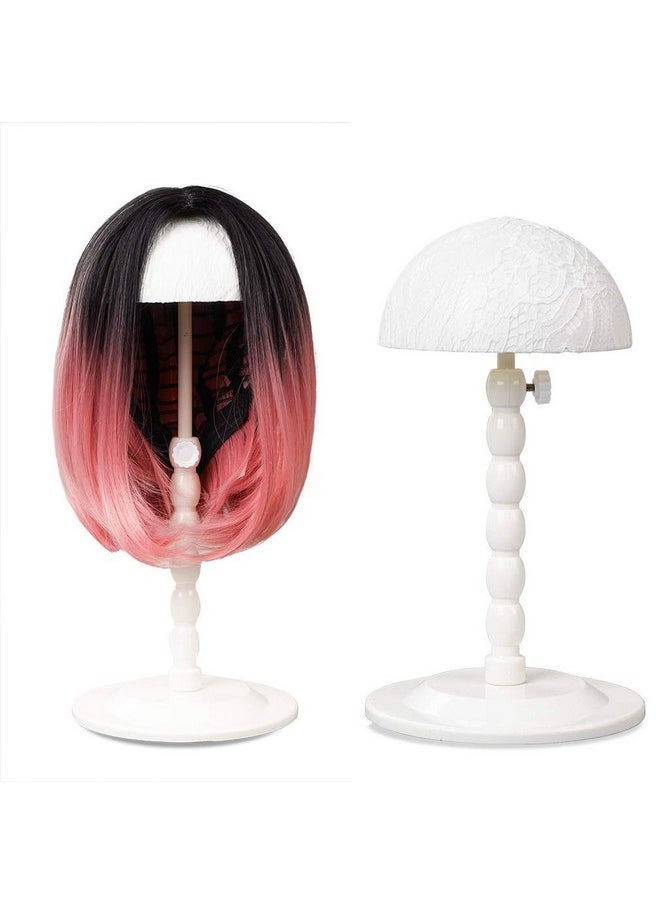 Youngther Wig Stand Adjustable Height Hat Display Portable Folding Wig Head Holders Plastic Wig Stand For Styling Wig Hair Drying Display (White)  - Image 1