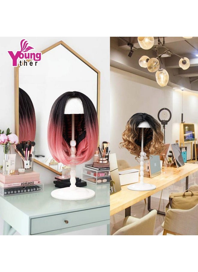 Youngther Wig Stand Adjustable Height Hat Display Portable Folding Wig Head Holders Plastic Wig Stand For Styling Wig Hair Drying Display (White)  - Image 3