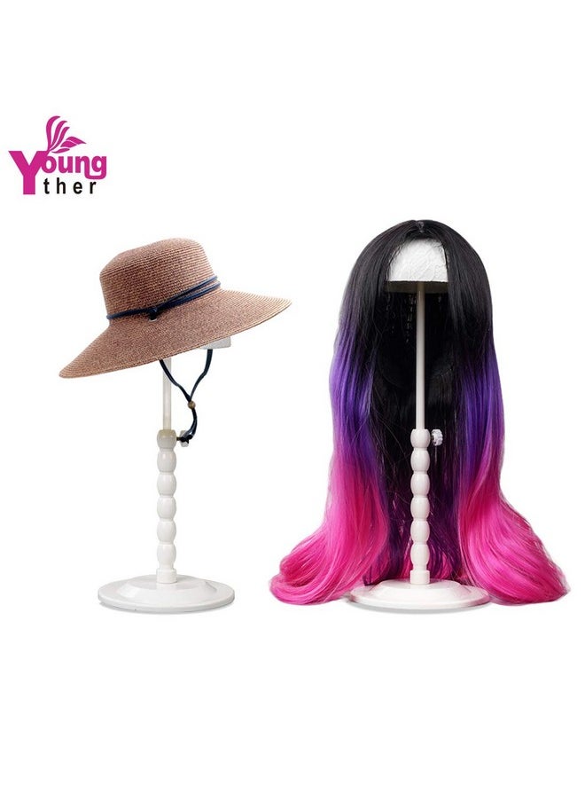 Youngther Wig Stand Adjustable Height Hat Display Portable Folding Wig Head Holders Plastic Wig Stand For Styling Wig Hair Drying Display (White)  - Image 2
