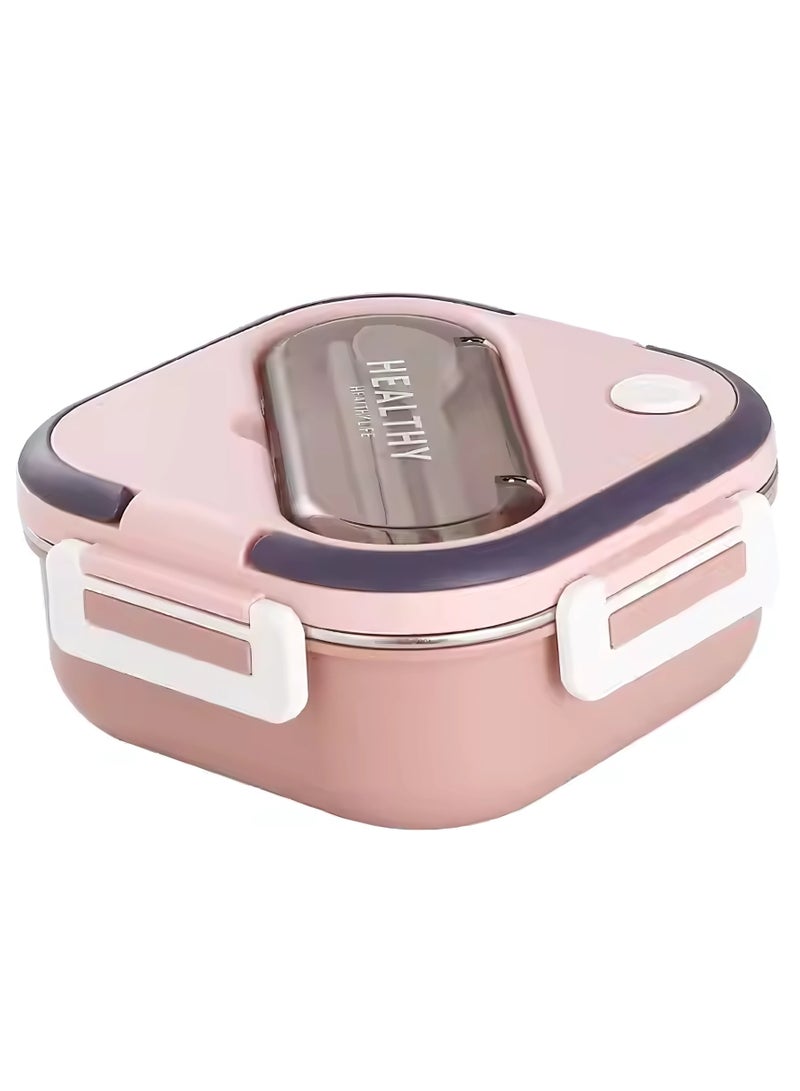 Twisoo Twisoo Stainless Steel Bento Box, Lunch Box with Spoon & Fork, 3 Compartments Carrying Handle Bento Lunch Box for Adults, Children, Students, Bento Lunch Containers for Dining Out, School (Pink)  - Image 2