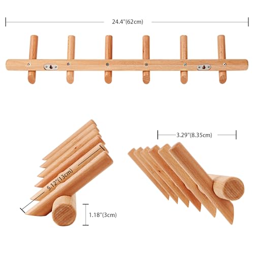 KYSMOTIC Modern Wood Coat and Hat Rack - Wall Mounted - 6 Peg Hooks - Stylish, Natural, Smooth - Image 3