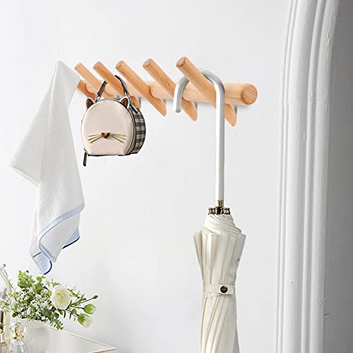 KYSMOTIC Modern Wood Coat and Hat Rack - Wall Mounted - 6 Peg Hooks - Stylish, Natural, Smooth - Image 5