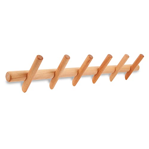 KYSMOTIC Modern Wood Coat and Hat Rack - Wall Mounted - 6 Peg Hooks - Stylish, Natural, Smooth - Image 1