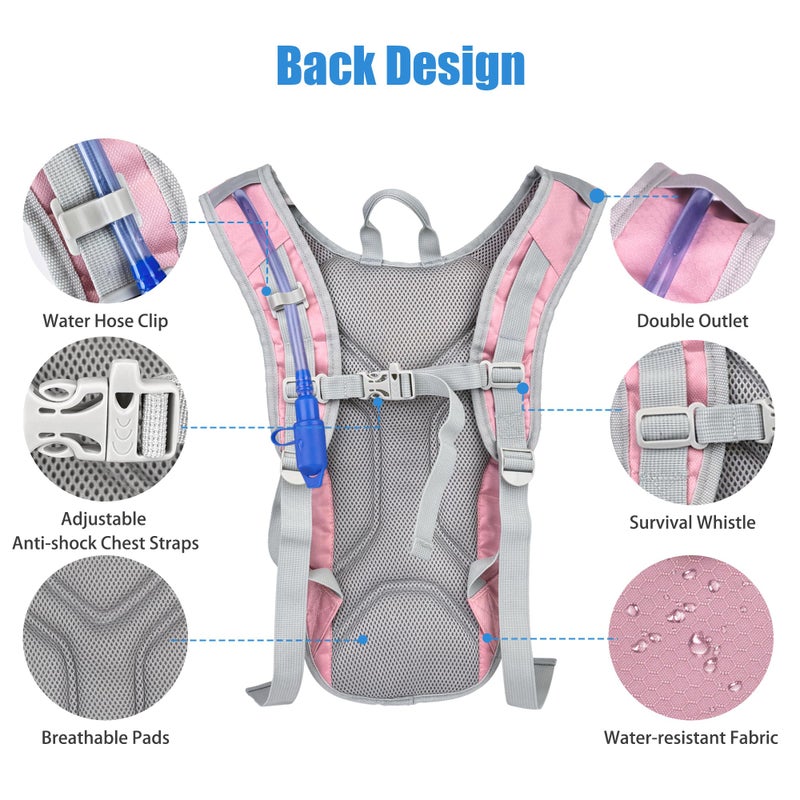 Zavothy Lightweight Hydration Backpack with 2L Water Bladder for Cycling Running Biking Hiking in Pink - Image 3