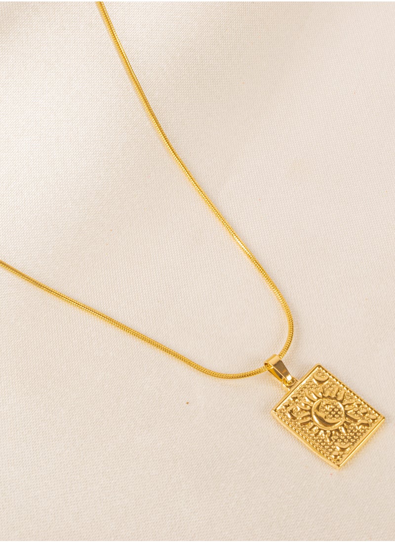 The Black Pearl Accessories - Stainless Steel Golden Necklace with Sun Stainless Steel Pendant - Image 1