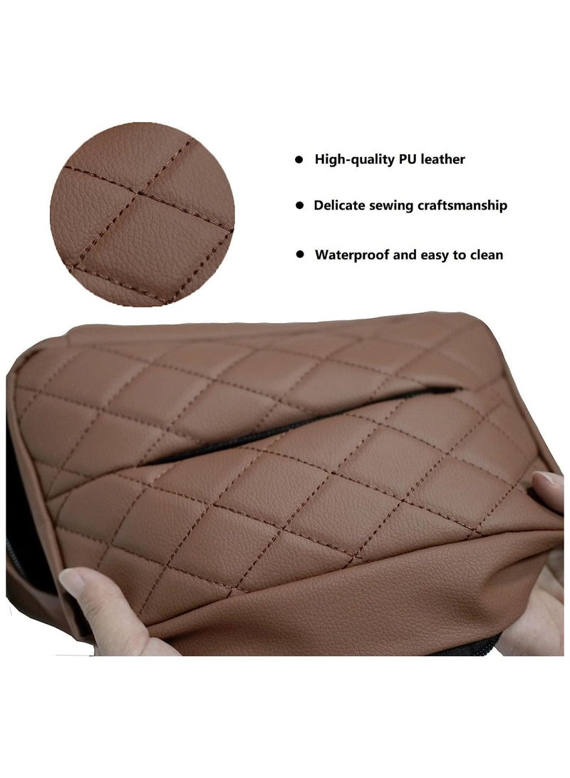 KASTWAVE Leather Car Tissue Holder, Car Backseat Extra Large Tissue Organization with Adjustable Strap and Zipper, PU Leather Backseat Tissue Case for Car/Truck (Brown) - Image 3