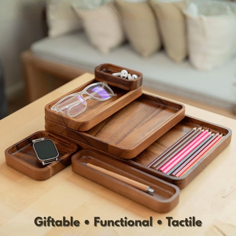SiamMandalay Premium Wooden Stackable Modular Desk Organizer Tray: Set of 6-Pieces Nested Acacia Wood Storage Trays for Office, Kitchen, and Home Organization in Contemporary Style - Image 5