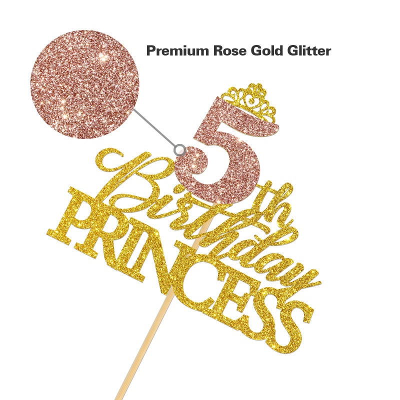 Helewilk 5th Birthday Princess Cake Topper  Birthday Princess Cake Decor for 5th Girls Birthday  Crown Sign Cake Picks for Fairy Tale Theme Five Years Birthday Party Favors Decor - Image 2