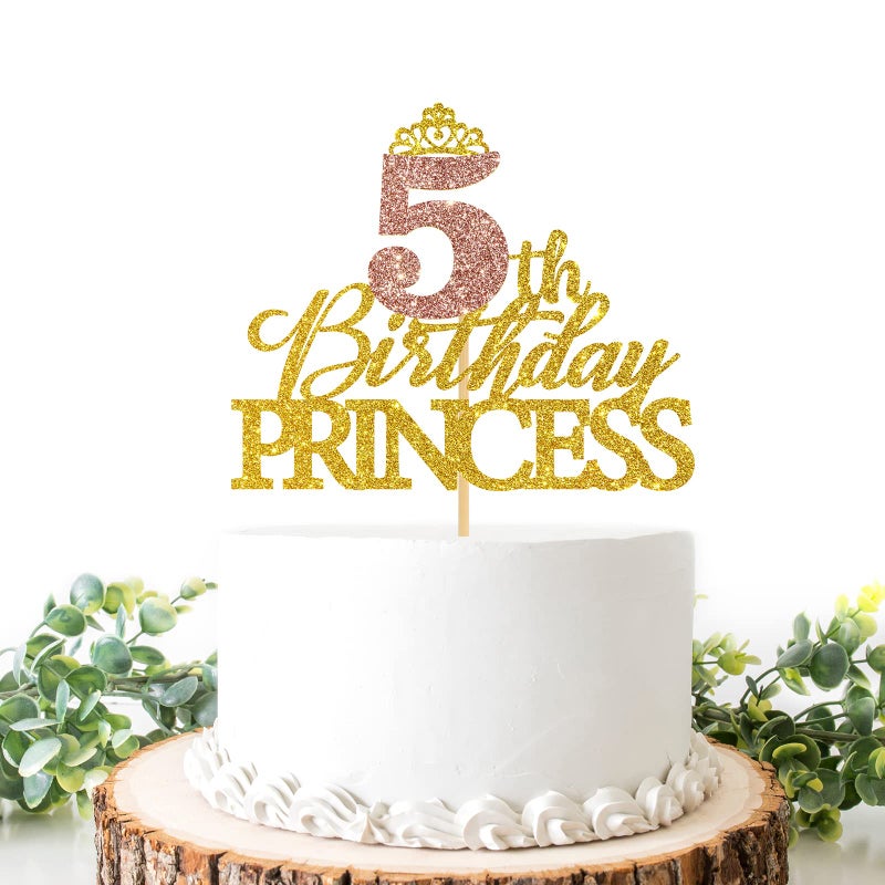 Helewilk 5th Birthday Princess Cake Topper  Birthday Princess Cake Decor for 5th Girls Birthday  Crown Sign Cake Picks for Fairy Tale Theme Five Years Birthday Party Favors Decor - Image 1