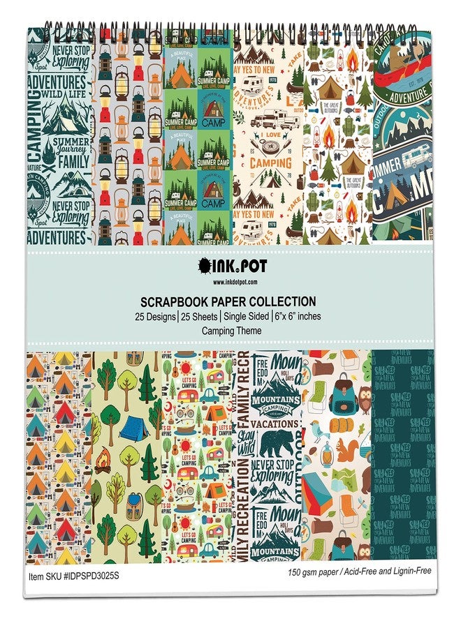 Inkdotpot 25 Sheets Camping Scrapbook Paper Pad 6x6, Single-Sided Scrapbook Paper- Colorful Cardstock Paper Scrapbooking DIY Decorative Background Cardmaking Supplies- Journal Craft Paper - Image 1