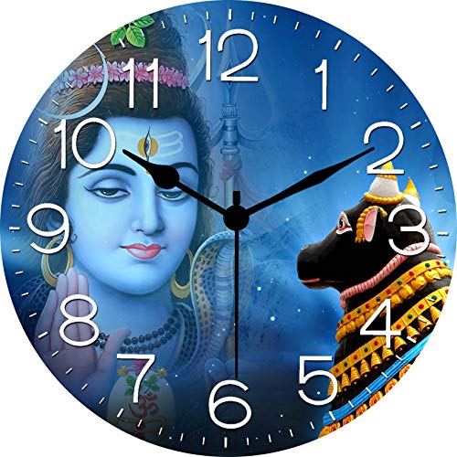KARTIK Shiva Printed Designer Wooden Wall Clock Without Glass for Home/Living Room/Bedroom/Kitchen and Office (Multicolour, 11X11 Inches) - Image 1