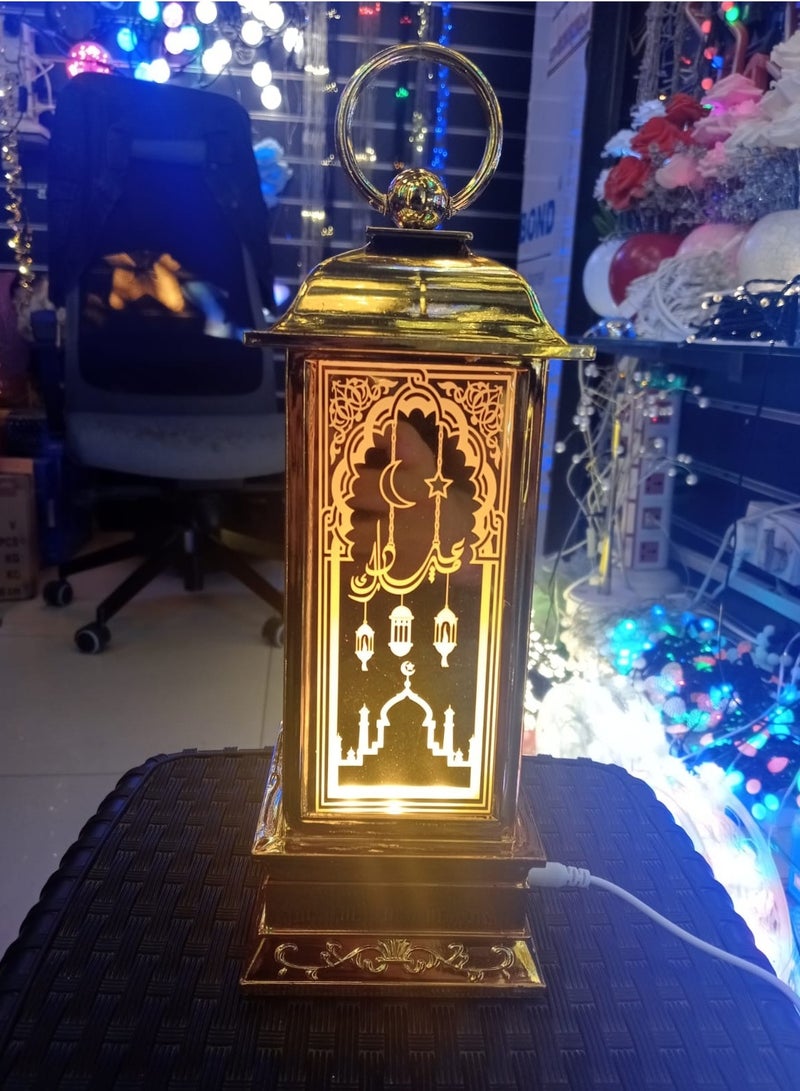 Home Care Ramadan Lantern with LED Candle, Warm White Ramadan Decorations Lights for Home, Gold Decorative Ramadan Lantern with Moon Star Light Pattern - Image 1