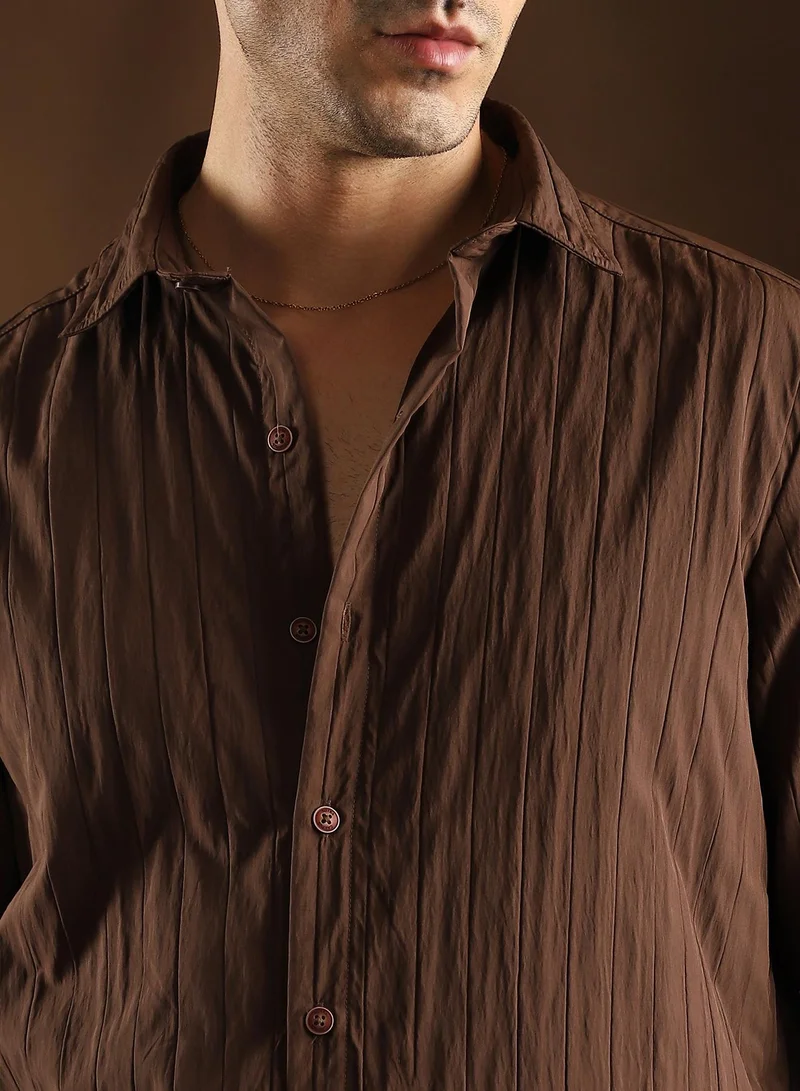 CAHOOT  Men's Chocolate Brown Quilt-Tactile Shirt for Men | Best Price UAE
