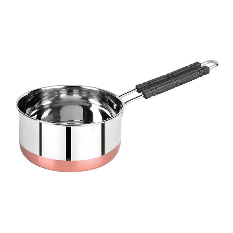 SVShoperzone Stainless Steel Copper Bottom Sauce Pan Flat Base Tea Milk Coffee Tapeli Patila Pot Bhagona Cookware with Handle Pan 2000 ml Capacity 1 Piece (2000Ml) - Image 1