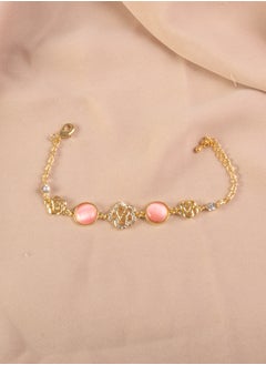 Platinum Bracelet Gold with Pink Stones & Zirconic Flower