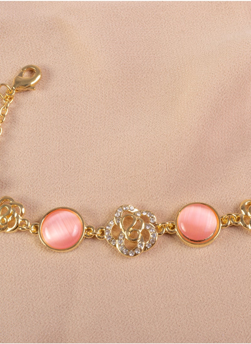 The Black Pearl Accessories - Platinum Bracelet Gold with Pink Stones & Zirconic Flower - Image 1
