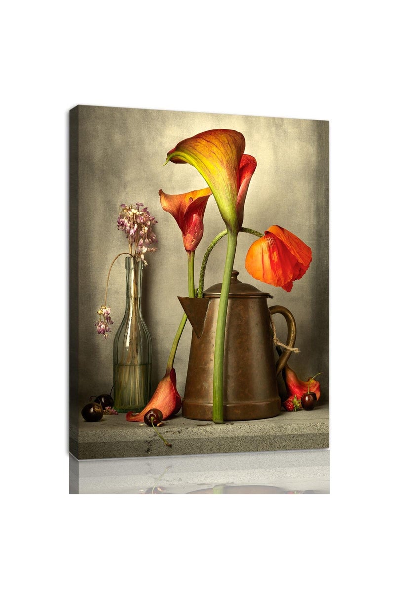 Pttkktbm Rustic Flower Wall Art Vintage Floral Canvas Farmhouse Pictures Wall Decor for Bathroom Painting Vintage Poppy Wall Art Farmhouse Flower in Bottle Art Country Posters for Bedroom 16x24inch No Frame - Image 1
