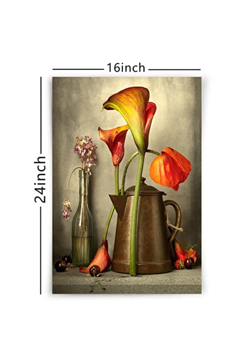 Pttkktbm Rustic Flower Wall Art Vintage Floral Canvas Farmhouse Pictures Wall Decor for Bathroom Painting Vintage Poppy Wall Art Farmhouse Flower in Bottle Art Country Posters for Bedroom 16x24inch No Frame - Image 4