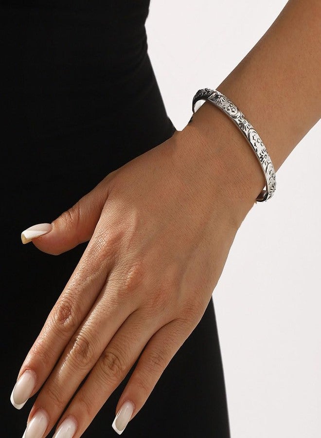 Dtja Embossed Moon Star Sun Bangle Cuff Bracelet for Women Fashion CZ Insected Celestial Open Adjustable Statement Bracelets Lightweight Boho Wrist Wrap Dress Accessories Jewelry Gift (Silver) - Image 2
