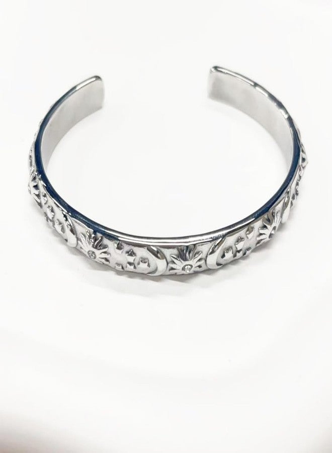 Dtja Embossed Moon Star Sun Bangle Cuff Bracelet for Women Fashion CZ Insected Celestial Open Adjustable Statement Bracelets Lightweight Boho Wrist Wrap Dress Accessories Jewelry Gift (Silver) - Image 5