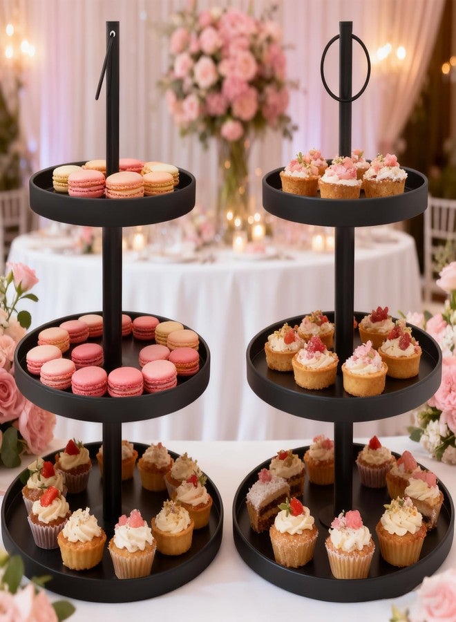 OugeWood Cupcake Stand for 50 Cupcakes,Cupcake Stand 2 PACK Metal 3 Tier Cupcake Tower Black Tiered Tray Stand Cupcake Holder Stand Cake Stand Serving Trays Dessert Stands with Handle for Party - Image 3