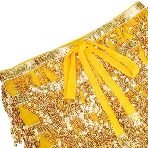 Fenyong Women's Sequin Tassel Skirts Sparkly Rave Fringe Hip Scarf for Festival Costume(Gold) - Image 5