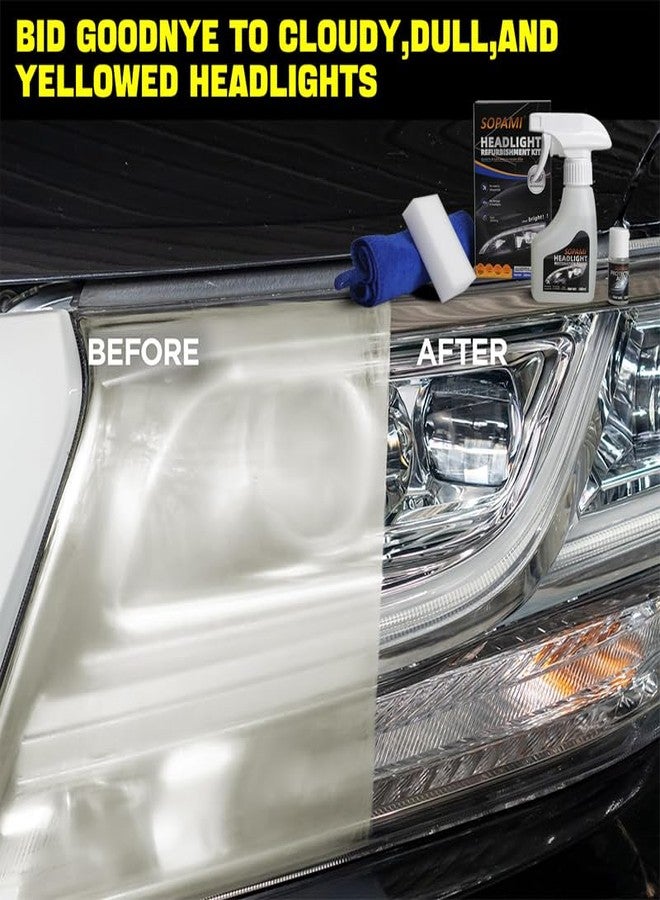 SOPAMI Automotive Headlight Restoration Kit Oxidized and Yellowed Automotive Headlamps Blurring Enhanced Crystallization Coating Refurbisher,Maximum Gloss & Shine - Extremely Hydrophobic - Image 2