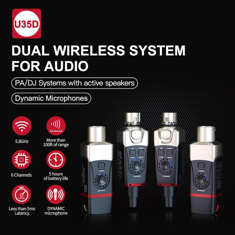 Xvive U35D Stereo XLR Plug-on Wireless Audio System (5.8GHz) - Image 2
