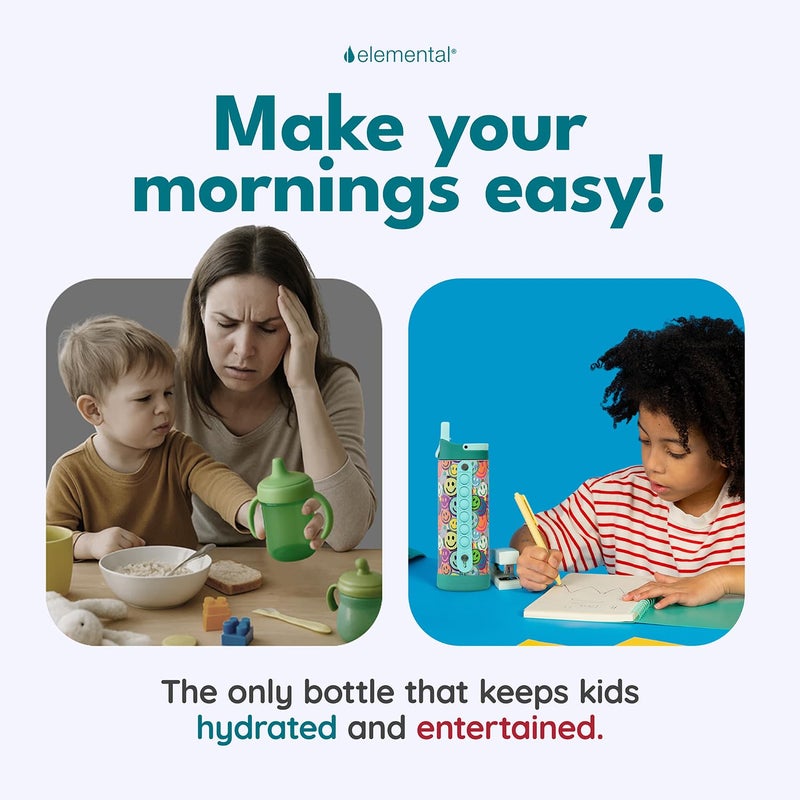 Elemental Iconic Kids Water Bottle for School - 100% Leak-Proof Insulated Water Bottles with Straw Lid & Pop-It Handle for Boys & Girls - Triple-Wall Insulated & BPA-Free, 14oz â€“ Graffiti Smile - Image 4