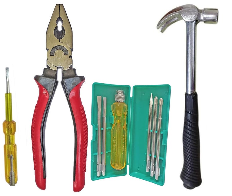 Inditrust Inditrust Multi type 6pc Screwdriver 1 Plier 1 Electric Tester and 1 Claw Hammer set Hand Tool Kit 4 Tools  - Image 1