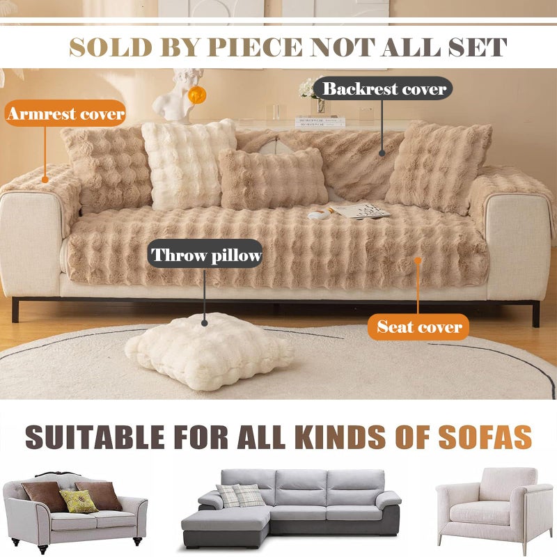 XSlive Soft Warm Faux Fur Couch Sofa Cover Thick Shaggy Fuzzy Sectional Couch Cover Non-Slip Solid Color Plush Sofa Slipcover Furniture Protector for Kids  Pets (Coffee 28""x47"") - Image 2