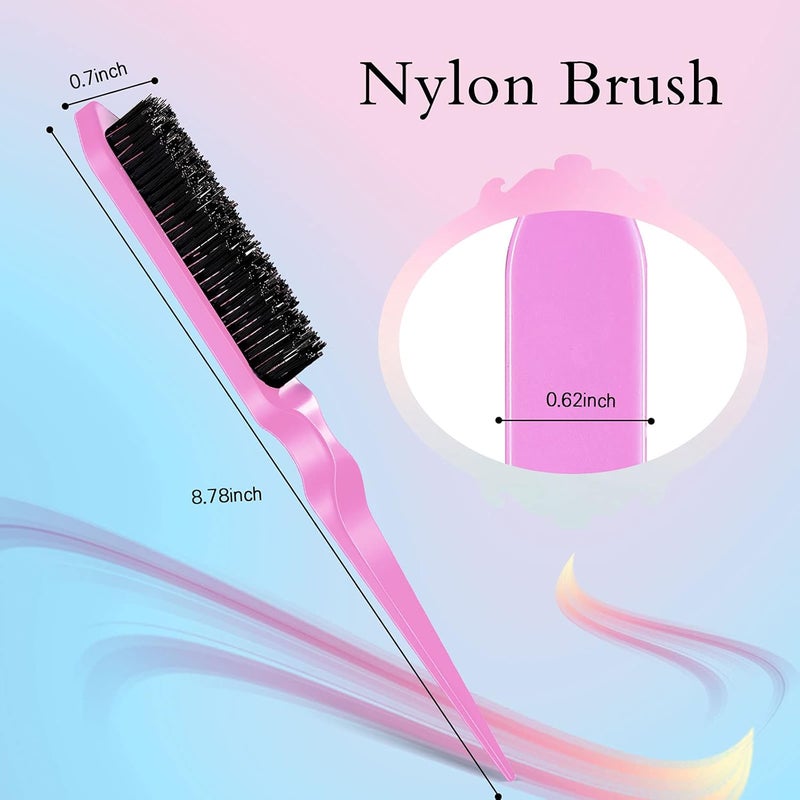 Geiserailie 3 pcs slick back hair brush set bristle hair brush edge control brush teasing comb rat tail comb for women baby kids' black hair (pink), -fddrf03 - Image 2