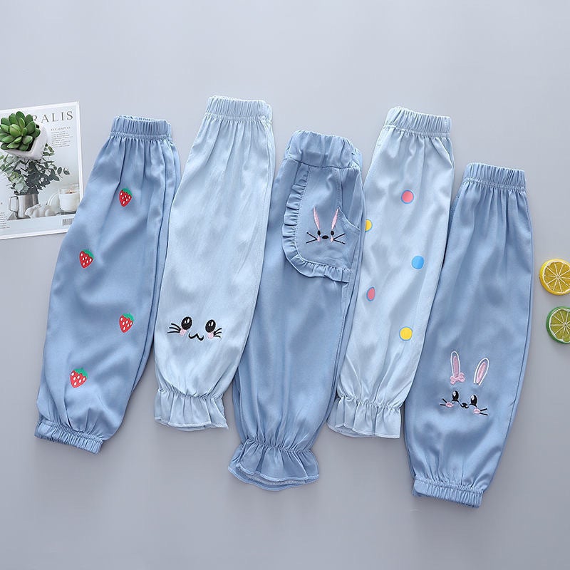 Girls' Anti-Mosquito Pants New Summer Girls' Pants Thin Ice Silk Jeans Fashionable Loose Baby Casual Pants Summer - Image 2