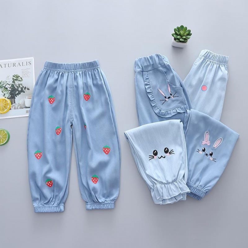Girls' Anti-Mosquito Pants New Summer Girls' Pants Thin Ice Silk Jeans Fashionable Loose Baby Casual Pants Summer - Image 3