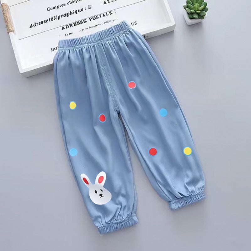 Girls' Anti-Mosquito Pants New Summer Girls' Pants Thin Ice Silk Jeans Fashionable Loose Baby Casual Pants Summer - Image 1