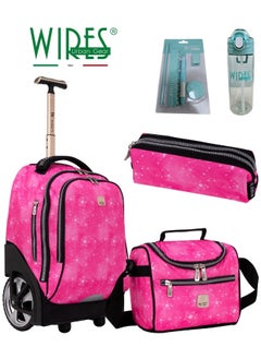 Wires 3 Piece Kids School Trolley Bag laptop compartment Big Wheels With Lunch bag & Pencil Case  - Image 1