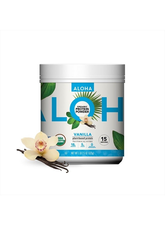 ALOHA Organic Plant Based Protein Powder, Stevia Free, Vanilla, 19.6 oz, 15 Servings PACKAGING MAY VARY - Image 1