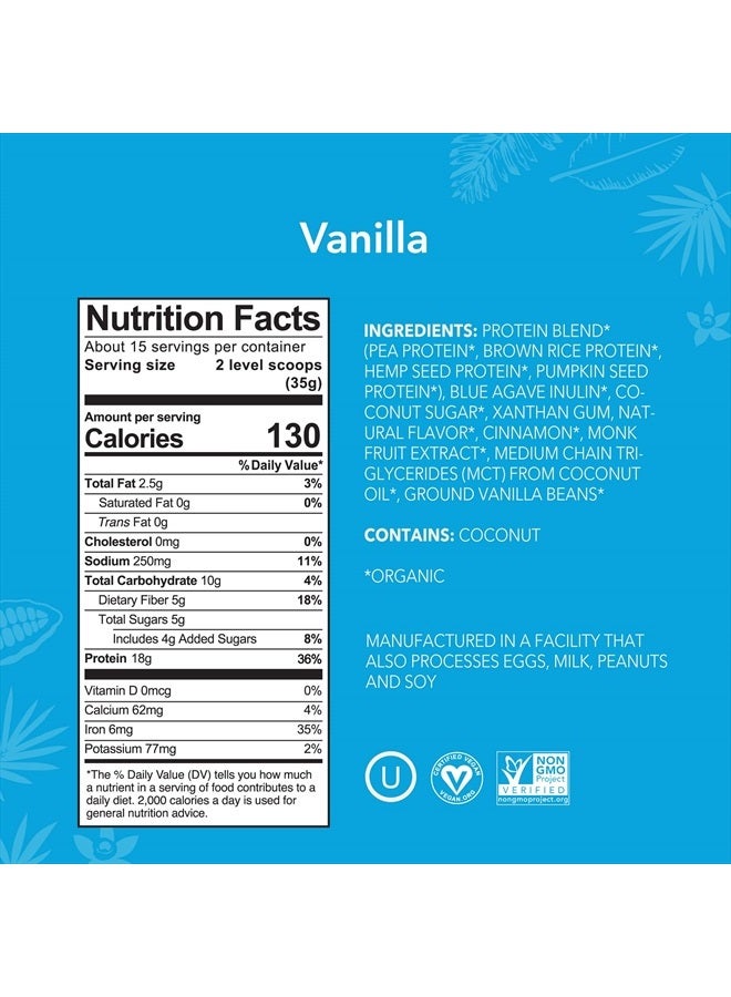 ALOHA Organic Plant Based Protein Powder, Stevia Free, Vanilla, 19.6 oz, 15 Servings PACKAGING MAY VARY - Image 3