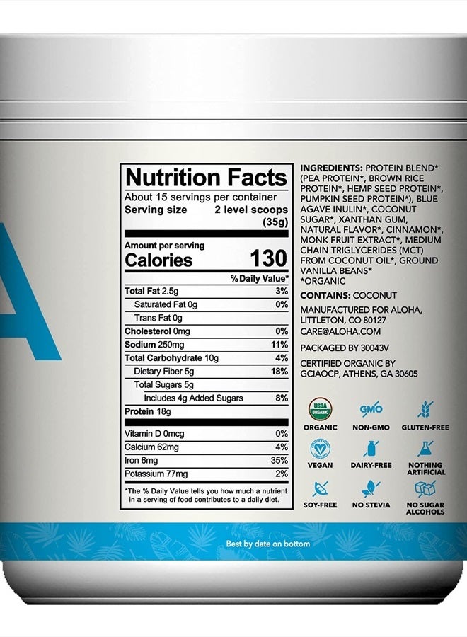 ALOHA Organic Plant Based Protein Powder, Stevia Free, Vanilla, 19.6 oz, 15 Servings PACKAGING MAY VARY - Image 4