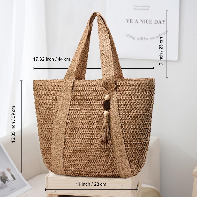 YAVCOOL Straw Beach Bags for Women Woven Beach Tote Bag Casual Boho Large Shoulder Handbags Purse for Vacation Holiday - Image 4