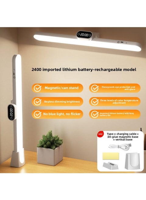 Desk Lamp Dormitory Eye Protection Learning Special LED Magnetic Lamp Rechargeable Bedroom Bedside Lamp University Dormitory Cool Lamp-Specification:Smart Charging Model -Power:23cm Short Model With Clock