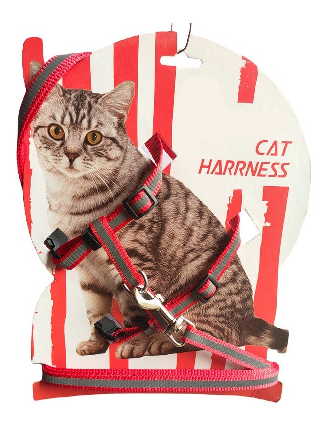 طوق حزام قطط عاكس قابل للتعديل بحزام من النايلون مع مقود وحزام جسم قطط عاكس، حزام أمان للقطط (قد يختلف اللون) - Image 1