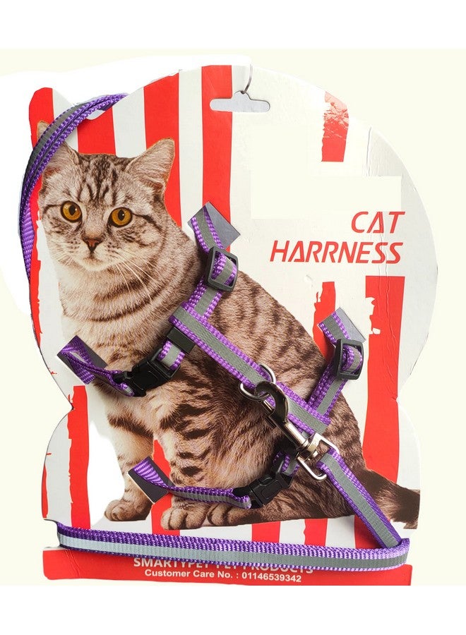 طوق حزام قطط عاكس قابل للتعديل بحزام من النايلون مع مقود وحزام جسم قطط عاكس، حزام أمان للقطط (قد يختلف اللون) - Image 3